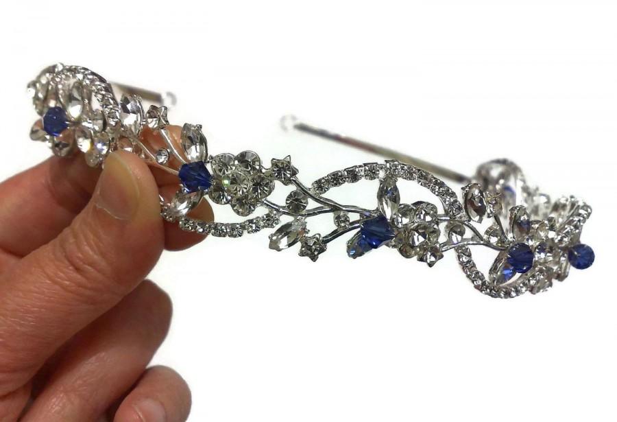 زفاف - Something Blue Hair Tiara, Bridal Halo, Floral Crown, Vines Tiara, Crystal Headpiece, Grecian Leaves Crown, ADORNA BLUE