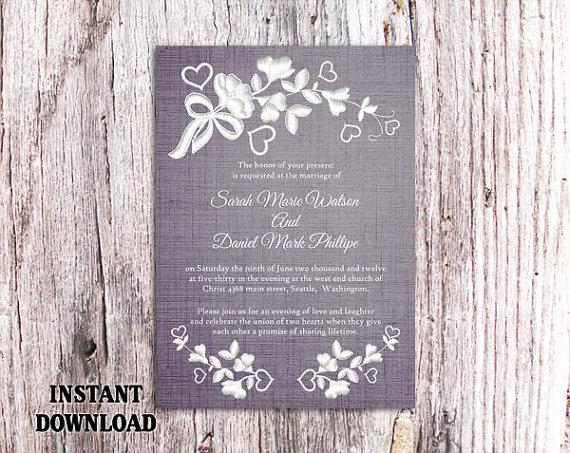 زفاف - DIY Lace Wedding Invitation Template Editable Word File Download Printable Rustic Wedding Invitation Vintage Floral Blue Invitation