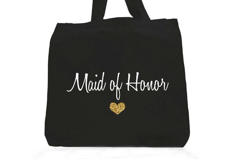 Hochzeit - Maid Of Honor Tote Bag,Gold Maid Of Honor,Maid of honor gifts,maid of honor bags,Black and gold tote bag,black and gold maid of honor tote