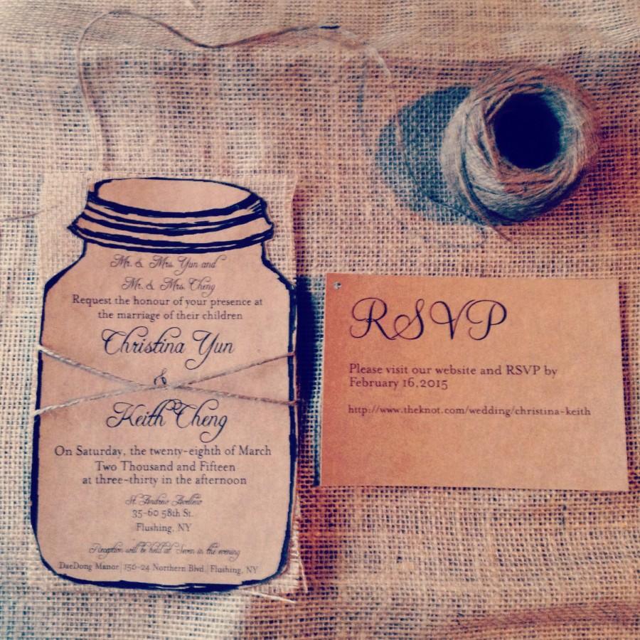 Mariage - Rustic Kraft wedding invitation 110 invitations with 110 info cards, 110 rsvp cards no envelopes :