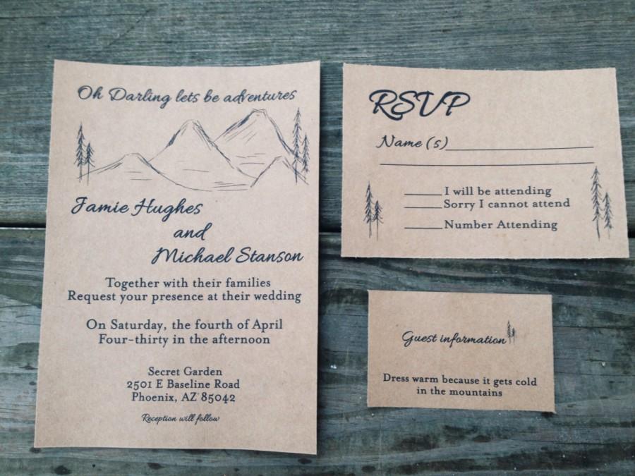 Mariage - Mountain wedding invitation on Kraft  with Trees - 75 count wedding suite