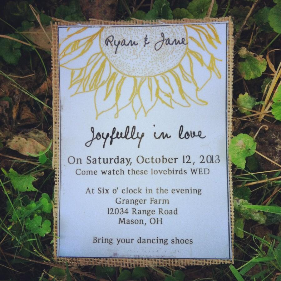 زفاف - Sunflower Wedding invitation with natural burlap-100