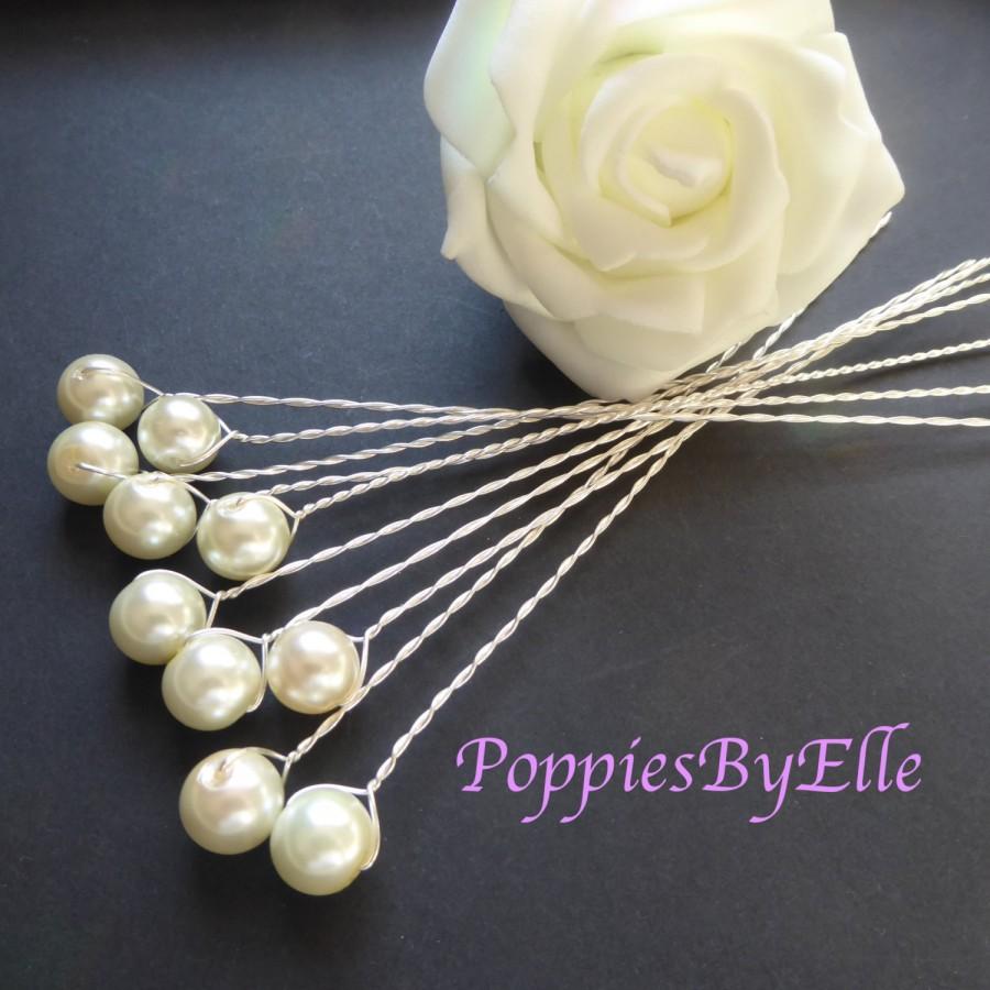Hochzeit - 10 Elegant Pearl Stems, Single pearls on a twisted silver Wire