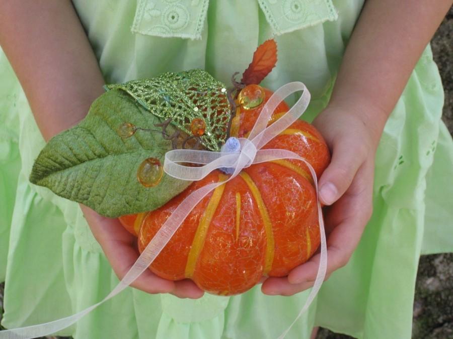 Wedding - HARVEST RING PUMPKIN -- Wedding Ceremony Ring Bearer Pillow Flower Girl Pumpkin Autumn Harvest Fall Fairytale Bride Customization Available