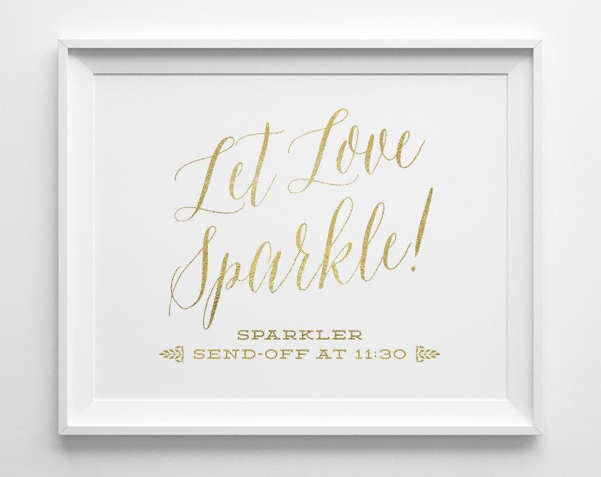 Hochzeit - Wedding Signs, Sparkler Send Off Sign, Let Love Sparkle Sign, Send-off Script Matte Gold and White Wedding Reception Sign, WS1G