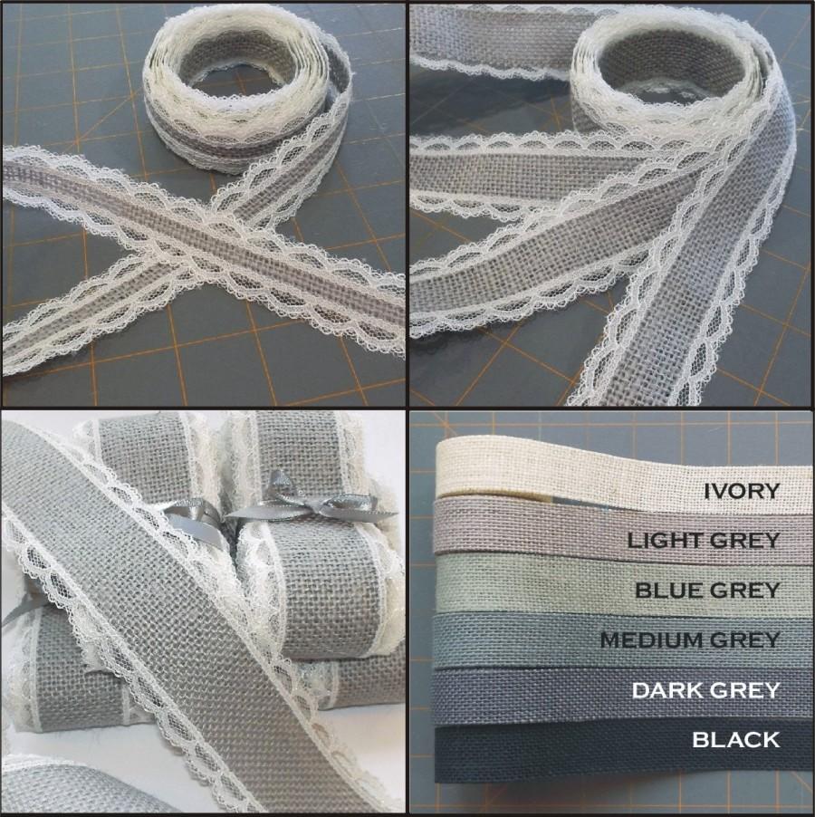 زفاف - Grey Burlap with Ivory Lace Ribbon