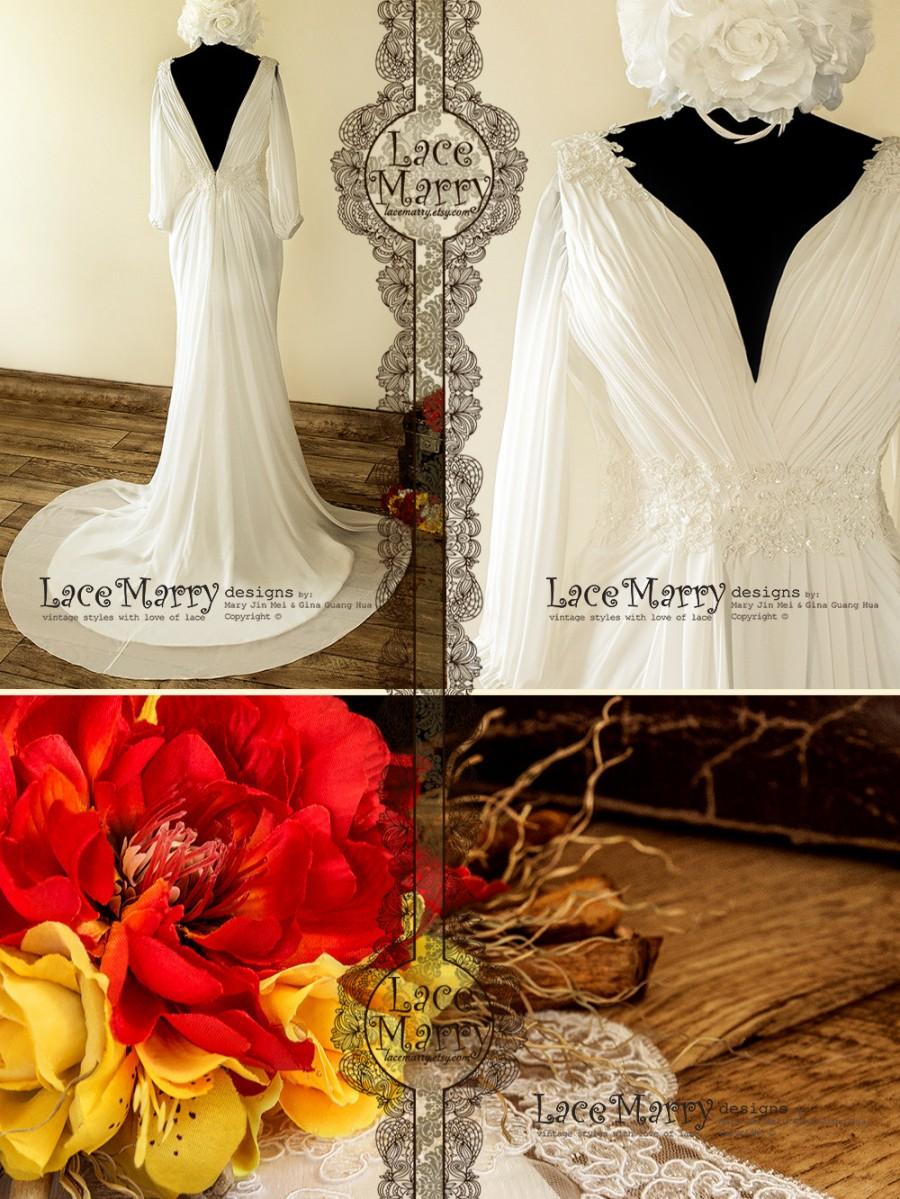 Hochzeit - Sexy Boho Wedding Dress, Deep Neckline Bohemian Wedding Dresses, Chic Wedding Dresses, Chiffon Boho Dresses, Beach Wedding Boho Dresses