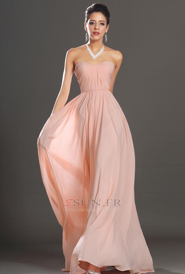 Wedding - Robe de soirée Bustier Zip Perle rose Fourreau plissé Elégant Plissé