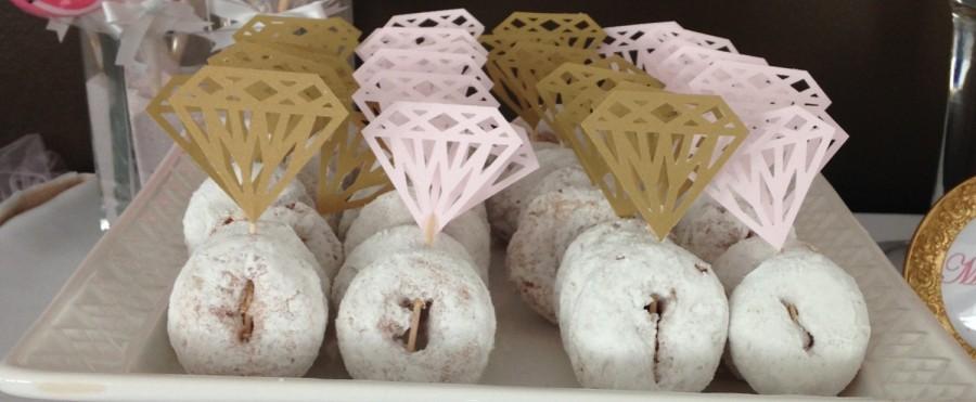 Wedding - 12 Pink Diamond Handmade Cupcake Donut Toppers for Bridal Showers, Weddings etc