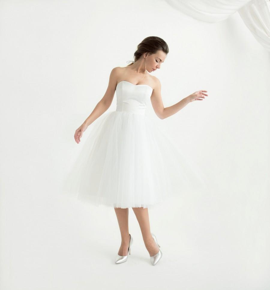 Wedding - Strapless Bridal Satin Dress With Tulle Skirt - Anja Dress