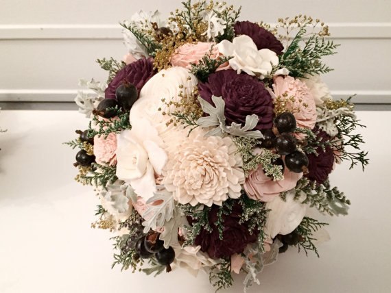 Свадьба - Burgundy and Blush Wedding Bouquet - sola flowers - choose colors - bridal bouquet - Custom - Alternative bouquet - bridesmaids bouquet