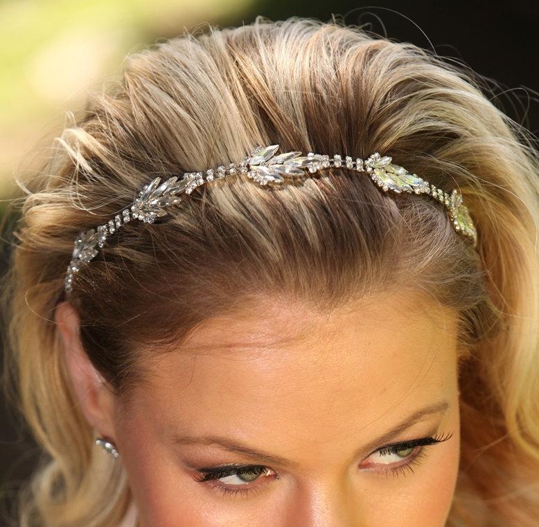 زفاف - Zara Rhinestone Headband, Diamond Leaves Headwrap, Wedding Hair Accessory, Crystal Headband Leaves Halo