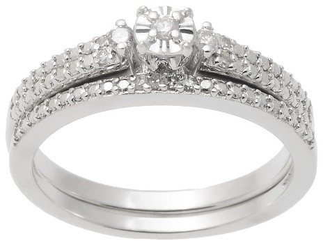 Wedding - Diamond 1/6 CT. T.W. Round-Cut Diamond Prong Set Wedding Ring Set in Sterling Silver (H-I-SI1-SI2)