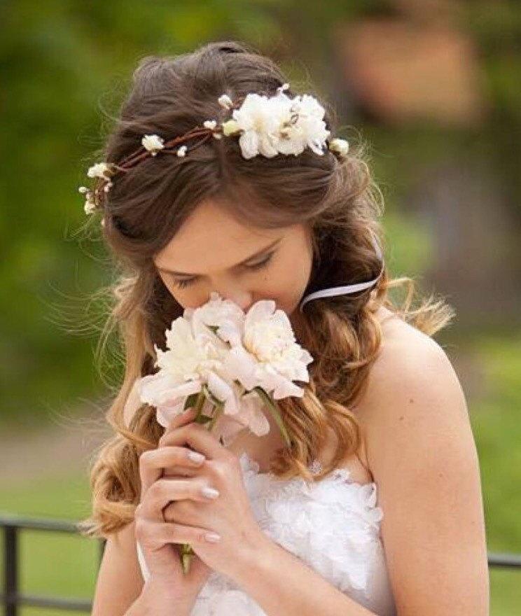 زفاف - Flower crown, rustic head wreath, wedding headband, bridal hair, wedding crown, ivory floral crown