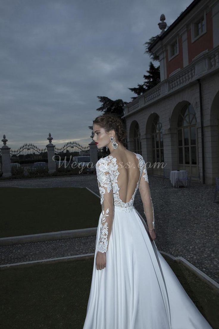 زفاف - 2015 V-Neck Full Sleeves Wedding Dresses A Line With Applique