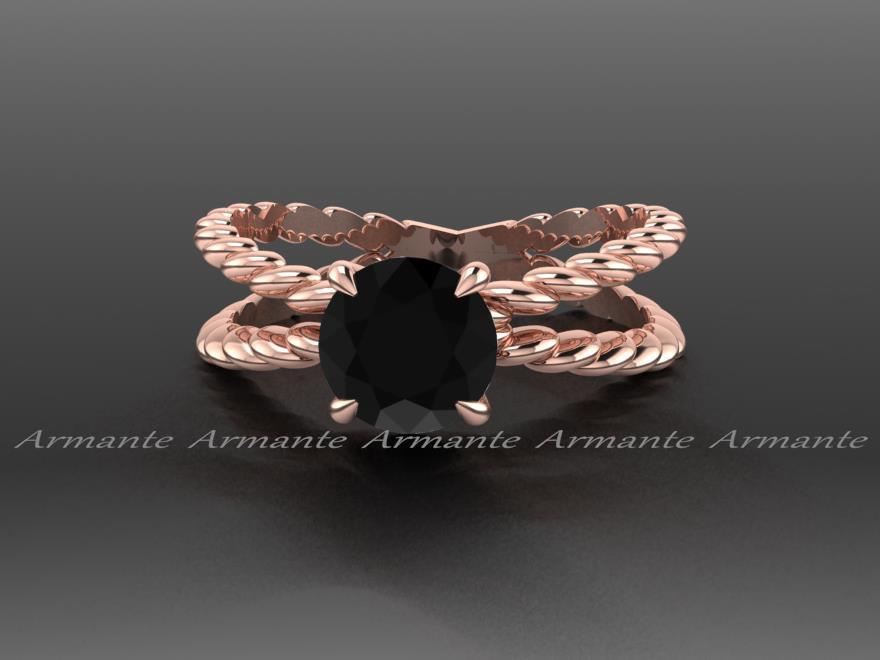 زفاف - Black Diamond Engagement Ring, Rose Gold, Promise Ring, Solitaire Ring Re00115