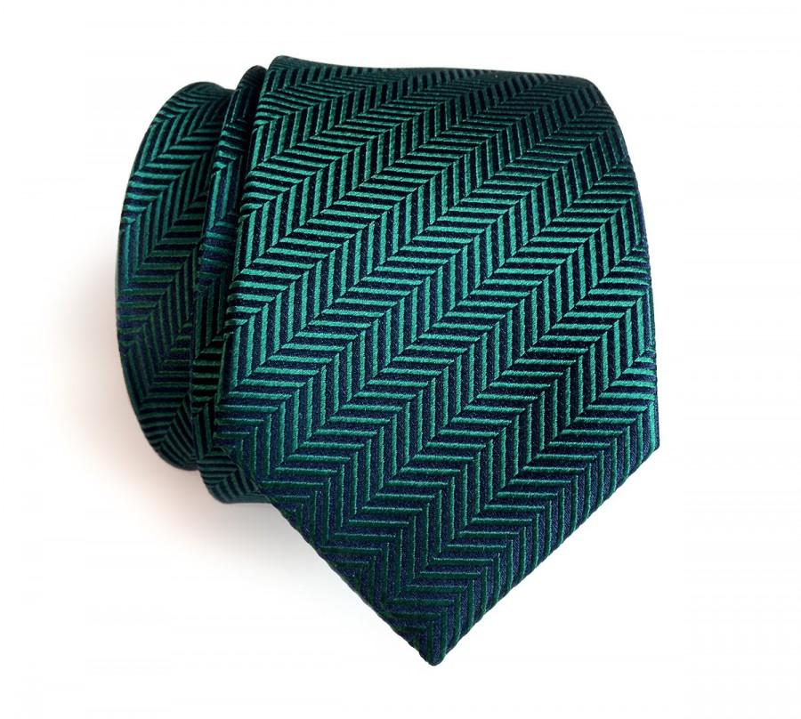 Mariage - Dark teal silk necktie. Elegant woven herringbone silk tie. Gorgeous peacock blue and green shift in the light! Men's silk necktie.