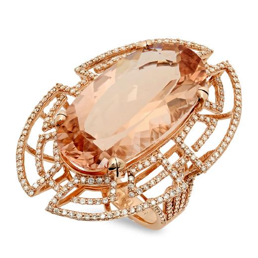Wedding - Morganite & Diamond cocktail ring 14k rose gold by Raven Fine Jewelers