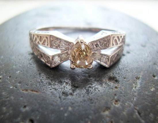 Mariage - Betty Lynn - Genuine Untreated Champagne Diamond Pear Cut Ring - Sterling Silver Engagement Ring - Unique Wedding Ring - Diamond Jewelry