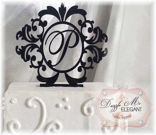 Mariage - Damask Cake Topper - Wedding Cake Topper - Personalized Monogram Letter Cake Topper - Damask Wreath Cake Topper - Bride and Groom