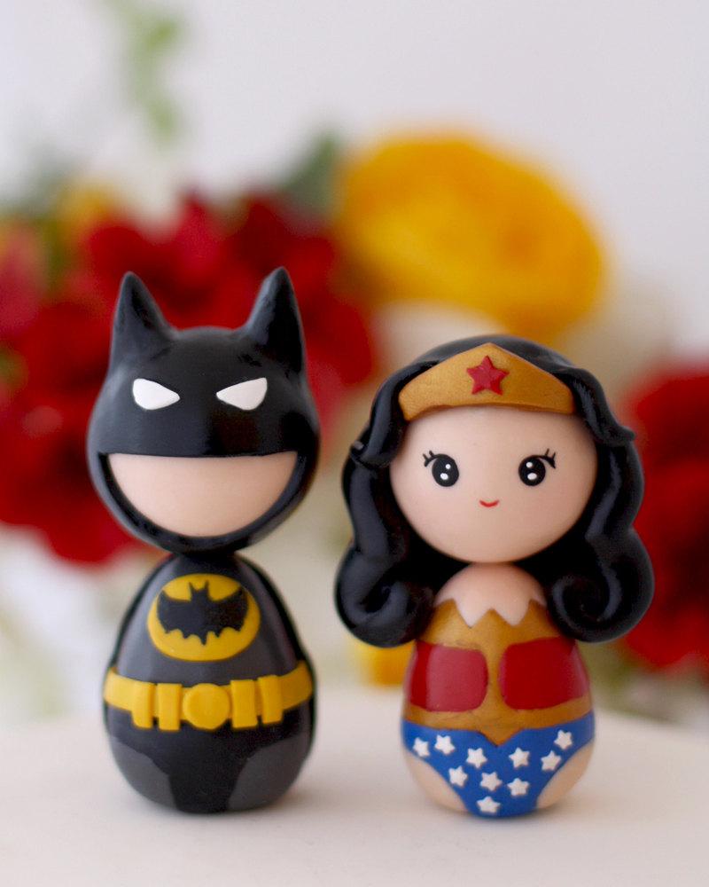 Hochzeit - Custom Wedding Batman Wonderwoman cake toppers