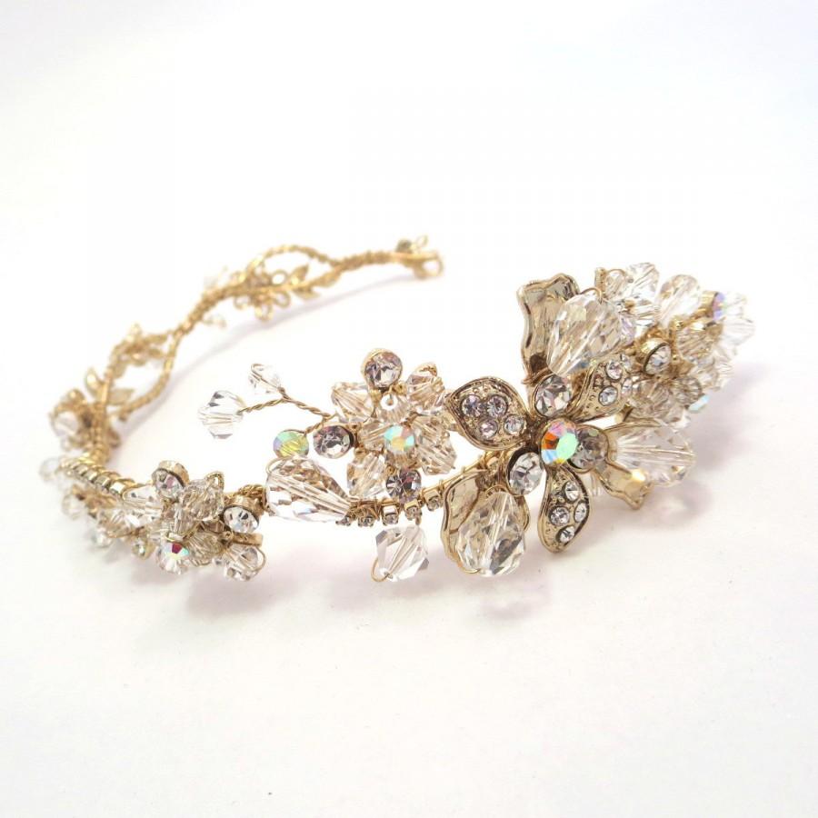 Hochzeit - Gold Bridal headpiece, Wedding headpiece, Crystal headband, Hair vine, Rhinestone headband, Bridal headband, Crystal hair accessory