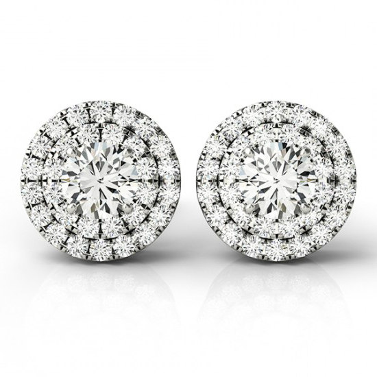 زفاف - 1.45 Carat Diamond and Double Halo Stud Earrings 14k White Gold, 18k White Gold or Platinum - Mother's Day or Anniversary Gifts for Women