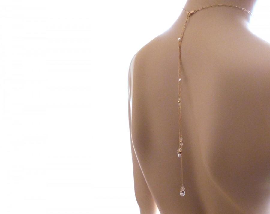 زفاف - Back Drop Attachment, Double Gold, Pearl and Swarovski Backdrop Extension, Back Necklace Attachment in Sterling Silver, Gold or Rose Gold