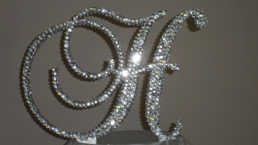 Свадьба - Gorgeous Swarovski Crystal Cake toppers 6'' with crystals added front & back and sides in Any Letter