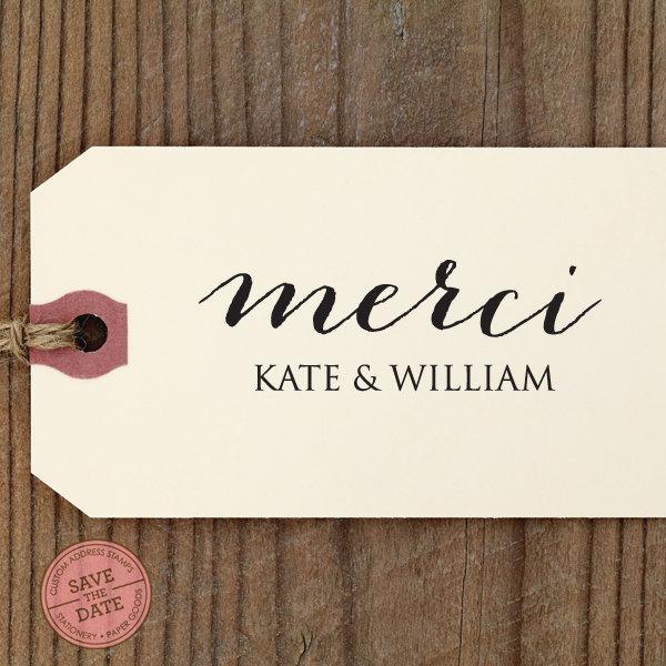 Wedding - Merci Thank You CUSTOM STAMP for Thank You Tag, diy wedding, favor gift tag, thank you card, wedding favors, personalized stamper "Merci"