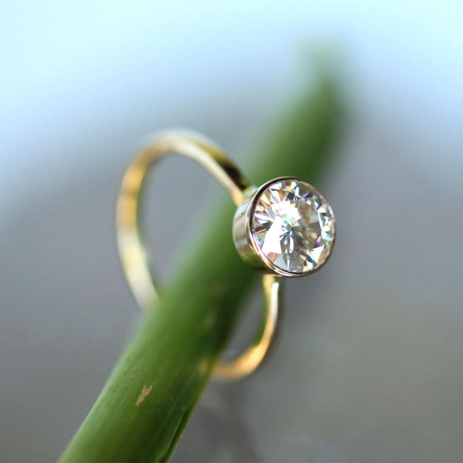 Hochzeit - 6.5mm Forever Brilliant Moissanite 14K Gold Engagement Ring, Stacking Ring - Made To Order