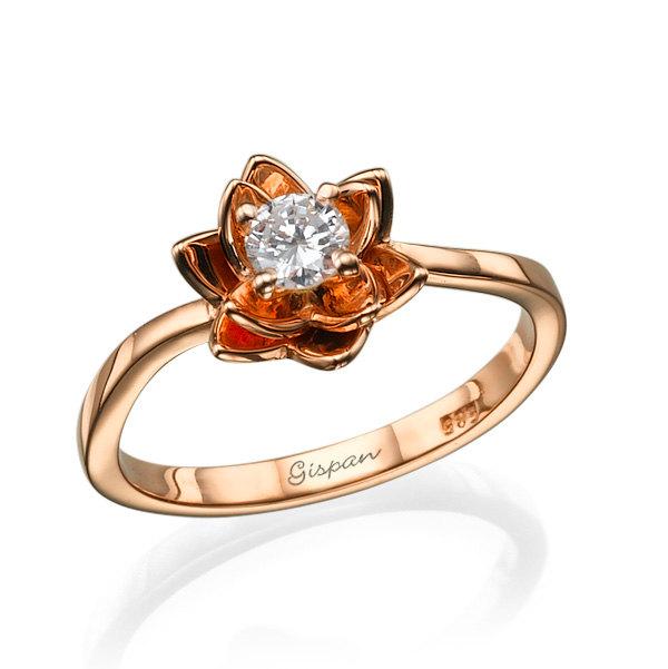 Wedding - Flower Engagement Ring Rose Gold Ring Flower ring Diamond Ring Wedding Ring Promise ring Bridal Jewelry Flower Band Gift Curved ring