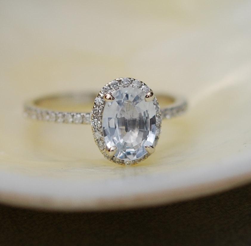 Wedding - White Sapphire Ring White Gold Engagement Ring 1.41ct oval 14k white gold diamond ring. Engagement rings by Eidelprecious.