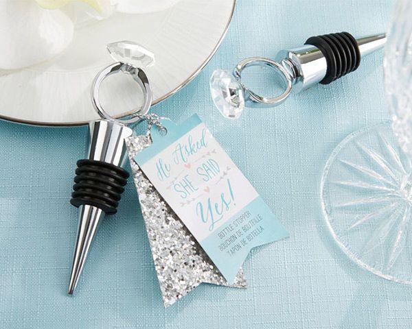 Wedding - "He Asked, She Said Yes" Engagement Ring Bottle Stopper