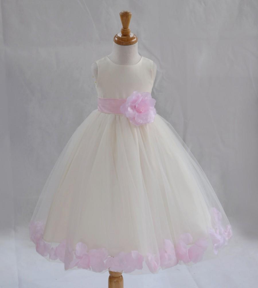 Свадьба - Ivory / Pink (picture) Flower Girl Dress pageant wedding bridal children bridesmaid toddler elegant sizes 6-9m 12m 2 4 6 8 10 12 14 
