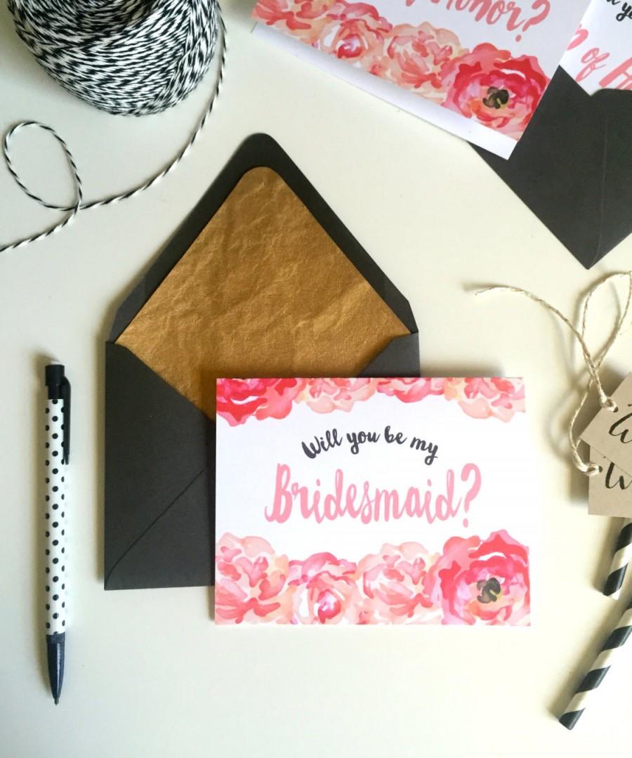Свадьба - Watercolor Floral Will you be my bridesmaid Cards Set, maid of honor and matron of honor cards, full set of cards
