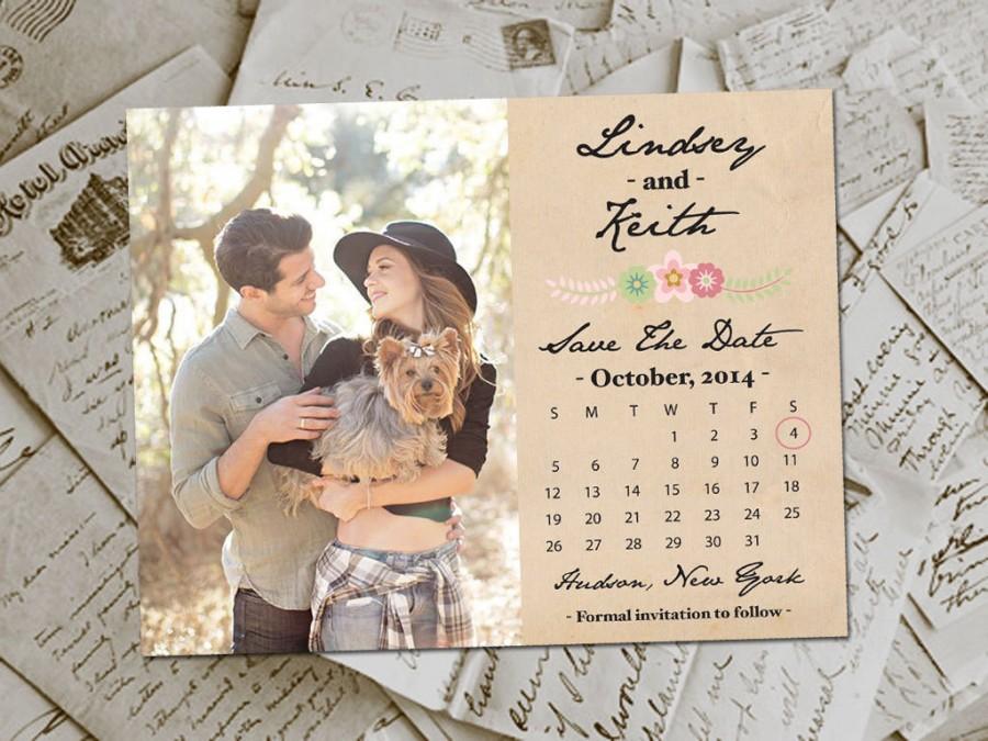 Mariage - Wedding Save The Date Magnets - RusticFloral Vintage Photo Personalized 4.25"x5.5"
