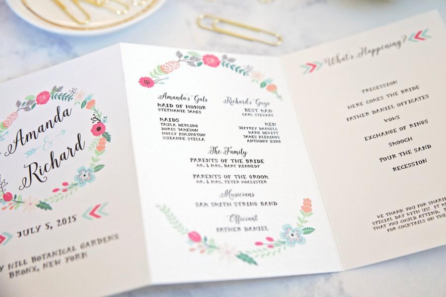 Wedding - Floral Wedding Program Wedding Order of Service Booklet Whimsical Shabby Chic - Deposit Listing