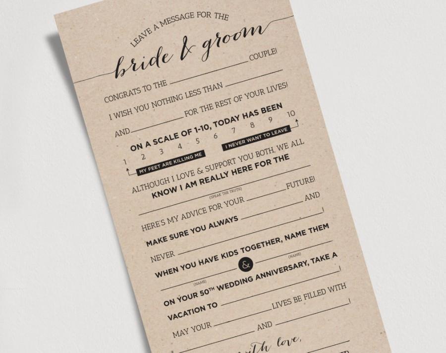 Mariage - Wedding Mad Libs Printable Template Kraft Sign - Bride and Groom, Mr & Mrs - Marriage Advice Keepsake 