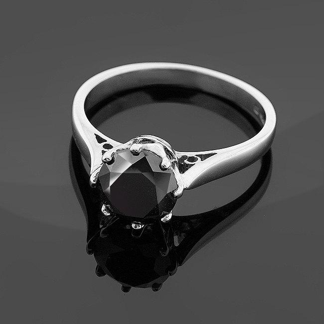 Hochzeit - Black Diamond Ring  Plated in White Gold