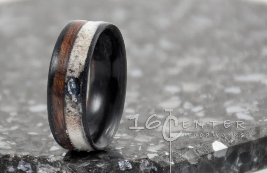 زفاف - Bentwood Ring with Antler Inlay and Bubgina Wood inlay.Maple liner,Dyed Black, Wood Ring, Bentwood Core