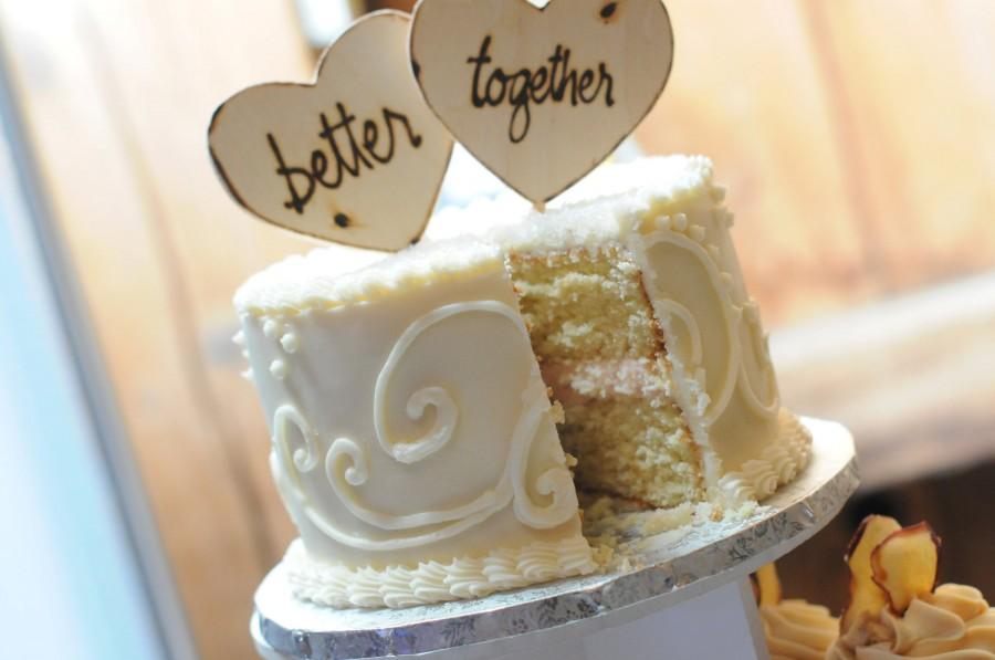 Mariage - Wood Heart Cake Toppers Personalized Better Together Photo Props for Rustic Chic Wedding Anniversary Engagement Party Decorations