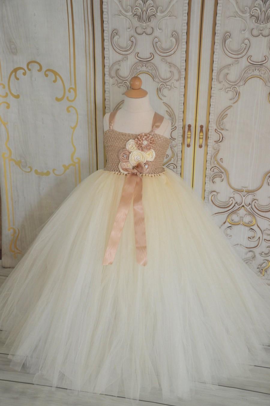 Mariage - Champagne and Ivory Flower girl tutu dress