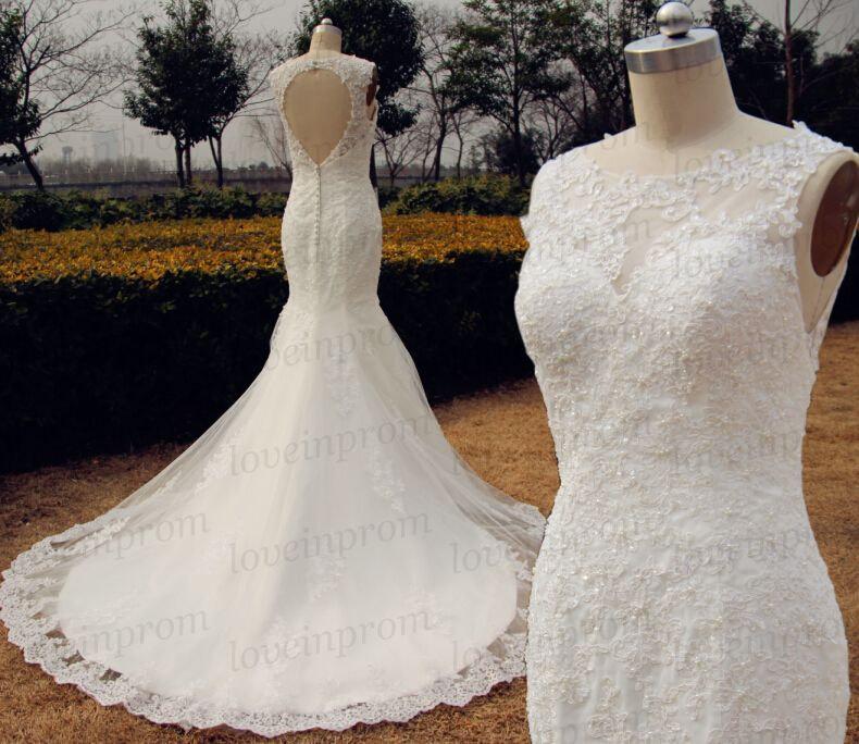 Свадьба - Sexy Mermaid Wedding Dress Handmade Beading/Crystal Tulle Bridal Gowns White/Ivory Cap Sleeve Wedding Dress