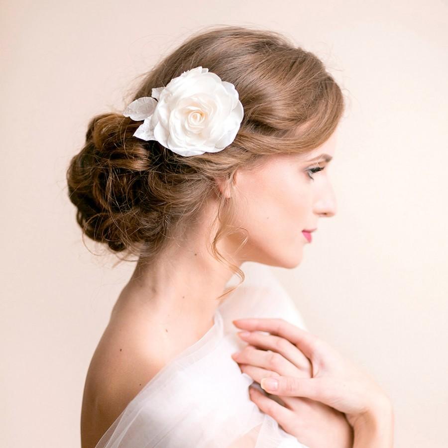 Свадьба - Rose Hair Clip - Bridal Hair Clip - Flower for Hair - Bridal Rose Headpiece - Wedding Hair Accessories - Wedding Hair Comb - Ivory, White