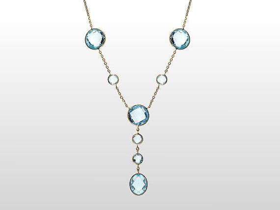 Hochzeit - Topaz Necklace - Blue Topaz Necklace - 14k Yellow Gold Blue Topaz Station Necklace - Gemstone Necklace - Gifts for her - Anniversary Gift