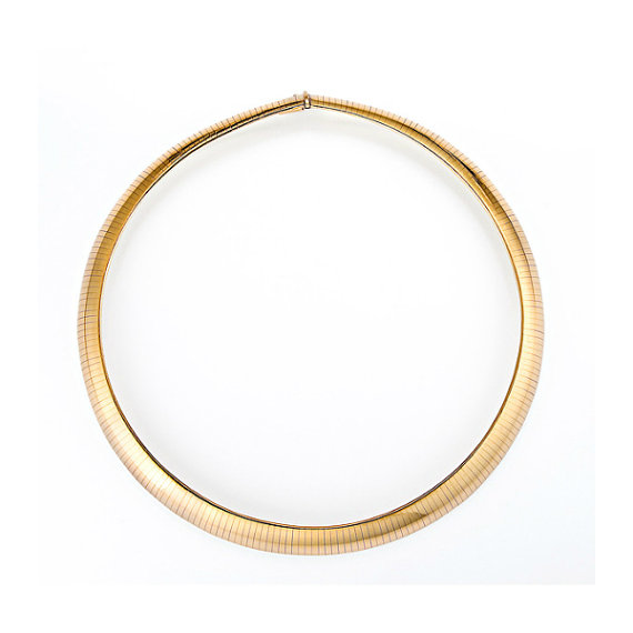 Wedding - 14k Gold 12mm Domed Omega Necklace 16.5" - Omega Necklaces for Women - For Her - Anniversary Gifts for Women