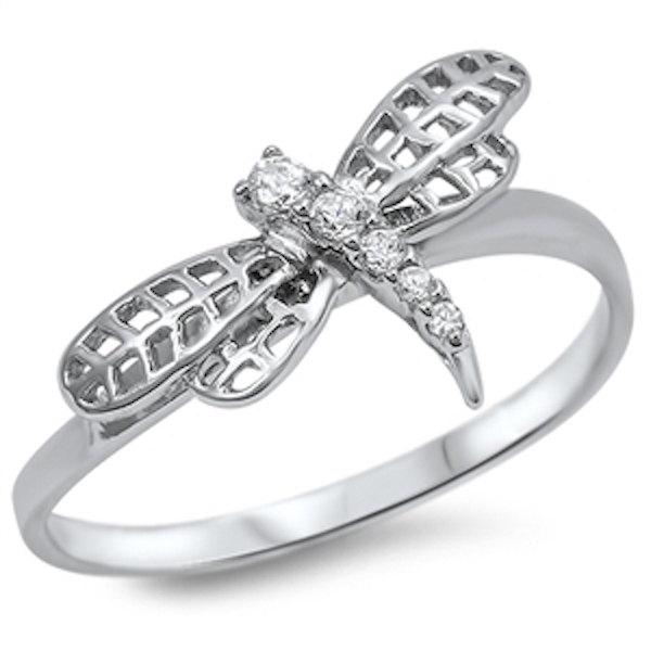 Hochzeit - Dragonfly Ring Filigree Open Cut Brilliant Cut 4 stone Russian CZ Solid 925 Sterling Silver Dragonfly Ring Dragonfly Jewelry Good Luck Gift