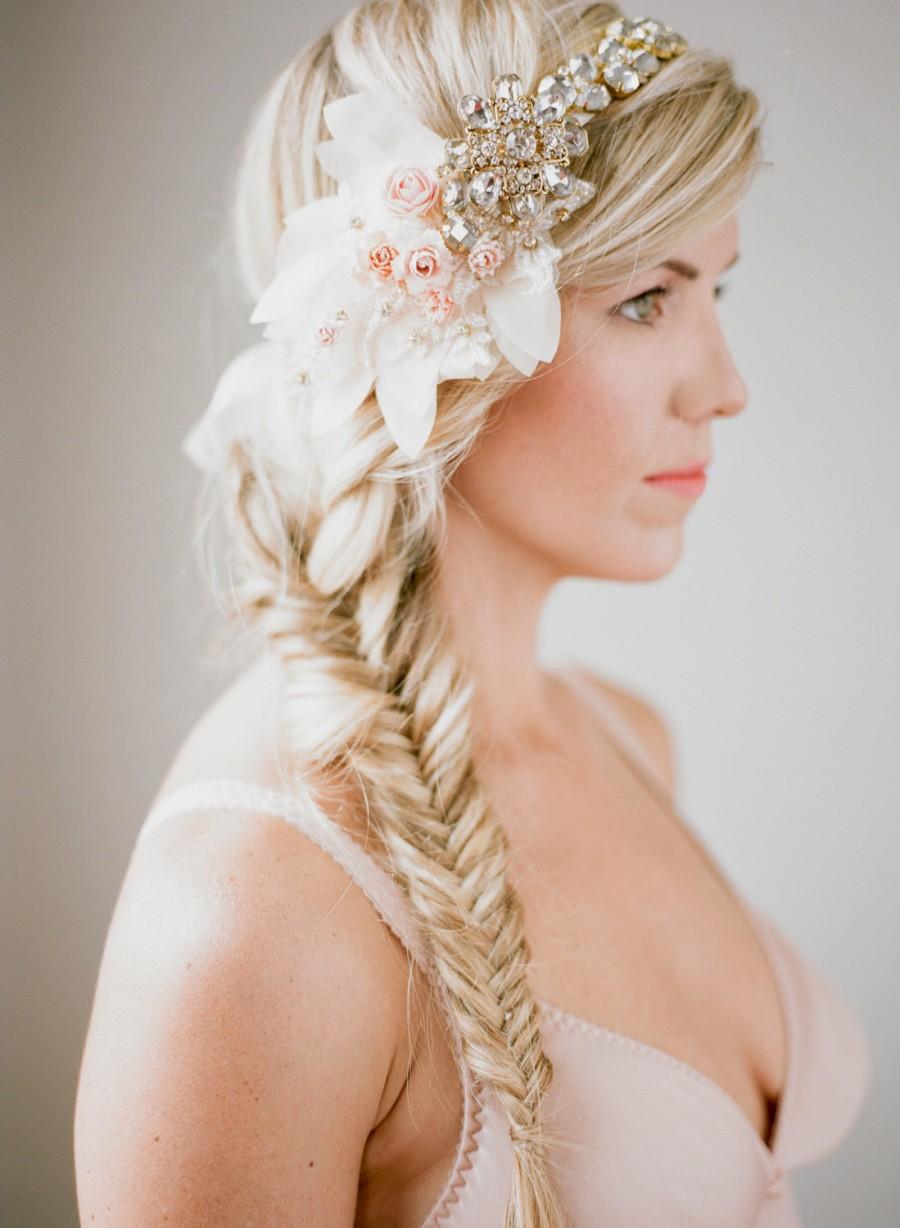 Hochzeit - Floral Bridal Headpiece, Crystal Bridal Headband, Bridal HeadPpiece