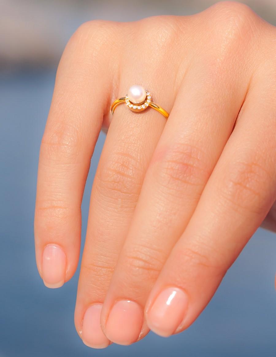 زفاف - Pearl engagement Ring - Unique Engagement Ring - Pearl Wedding Ring - Womens Gift - Anniversary Gift -